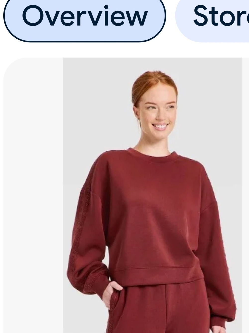 Women's Airy Sleek Lace Trim Crewneck Sweatshirt - All In Motion new π - Picture 4 of 7